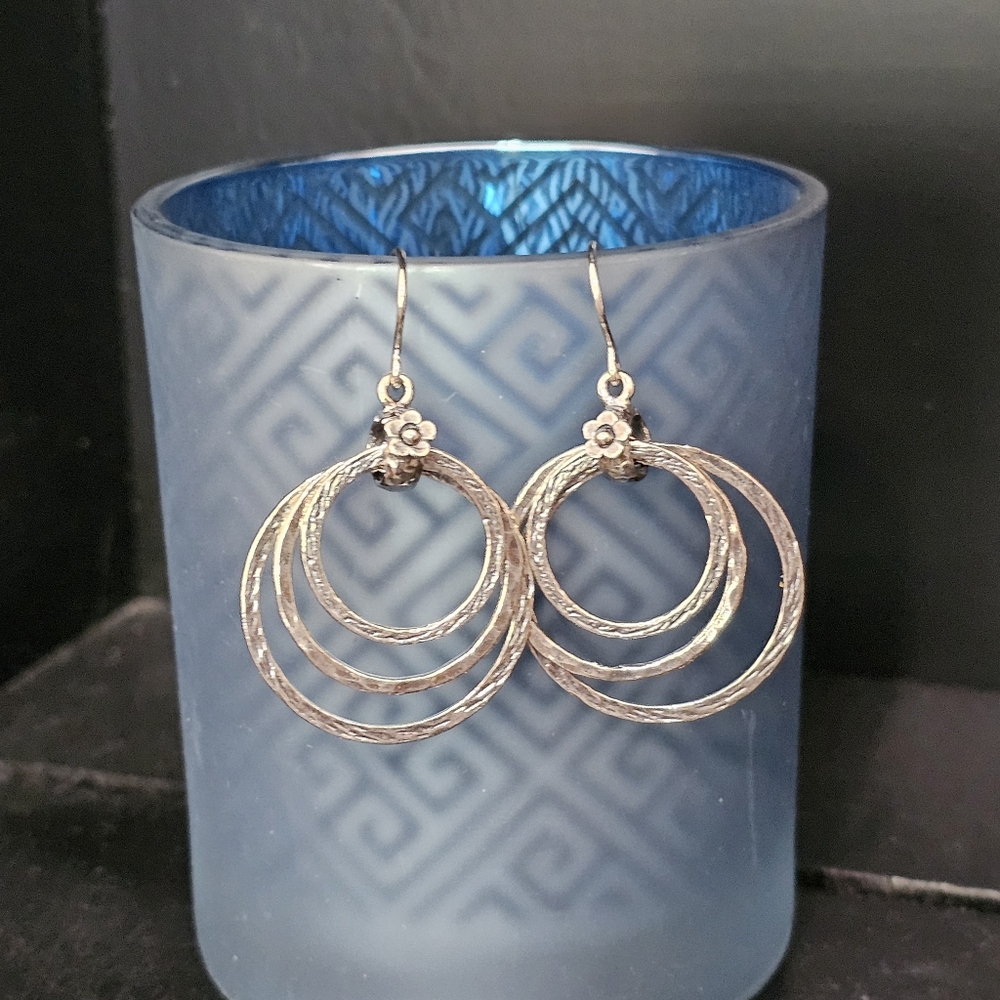 Didae Sterling 925 Silver Triple Circle Dangle Earrings - Picture 2 of 11
